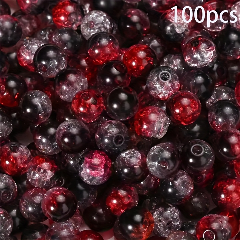Image of 100pcs 8mm 10mm Red Black Gradient Glass Beads Assortment - Smooth Craft Beads For Bracelets, Necklaces Jewelry Making Supplies Gothic Gift