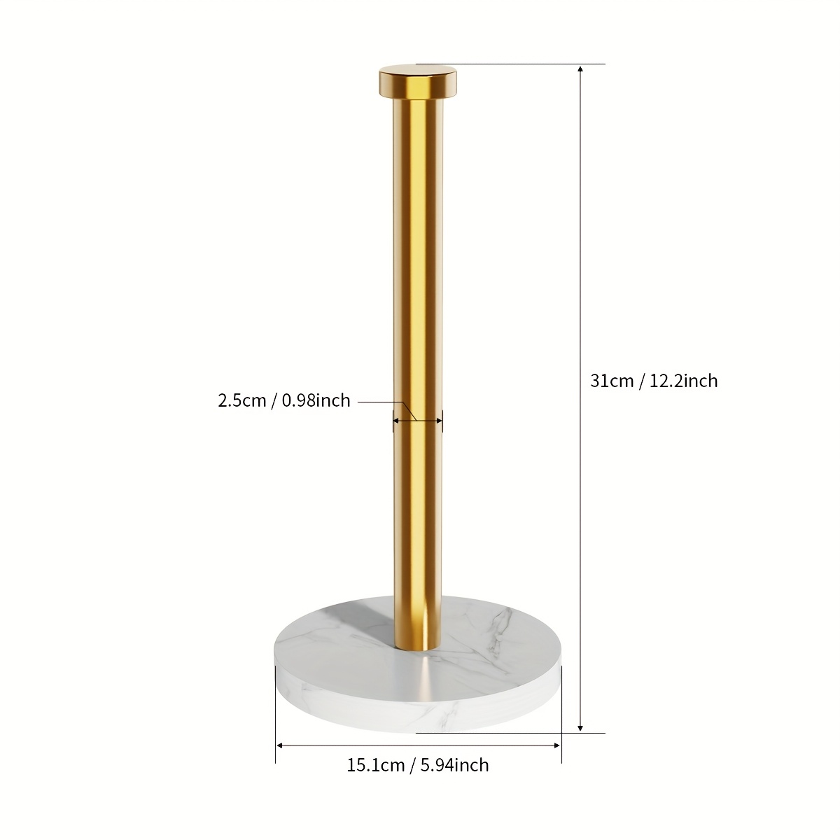 Stainless Steel Marble Base Standing Paper Towel Holder With Golden & - Heavy-duty Countertop Organizer, Space- Roll Dispenser & Bathroom, White/ Tissue Storage Rack (no Installation Needed)
