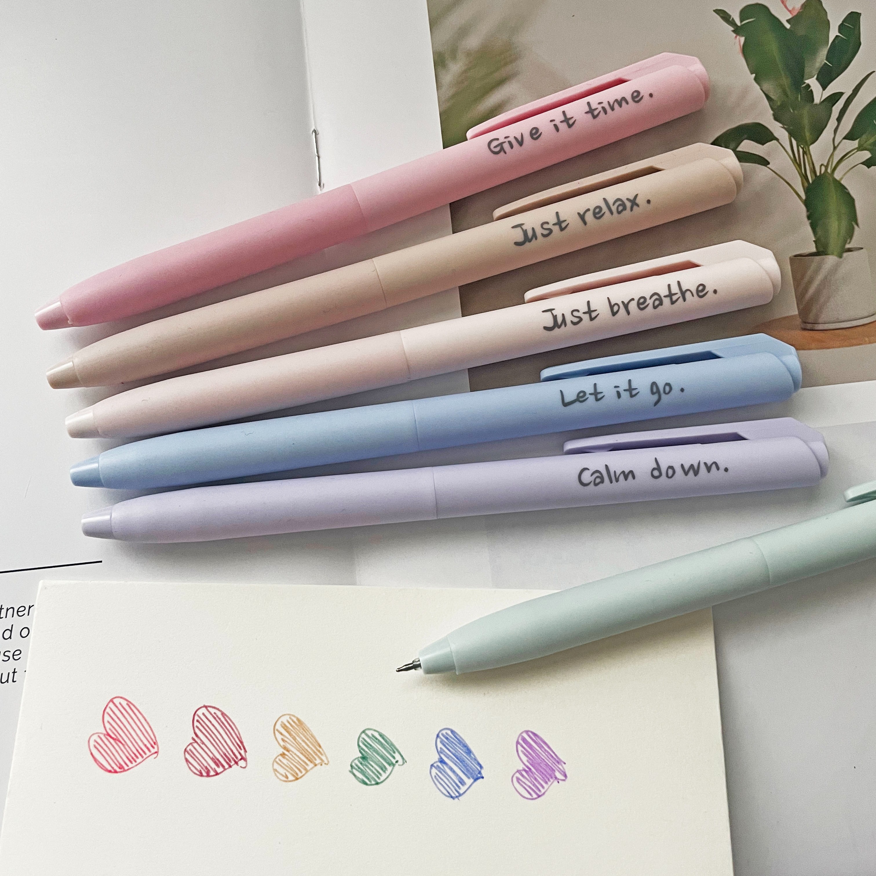 

6pcs Morandi Aesthetic Motivational Inspirational Encouraging Colored Pen Soft Smooth For Journaling School&office Supplies