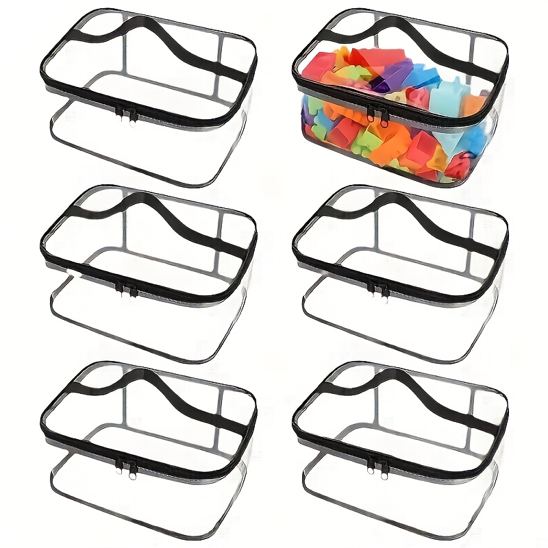 TEMU 6pcs Large Clear Storage Bags Set With Handle - Heavy-duty Stackable Organizers With Black Zipper Closure, Heavy-duty Plastic Construction For