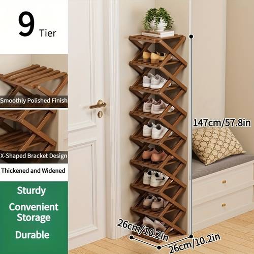 1pc brown foldable easy multi layer narrow doorway shoe ck small space multi layer small size multi layer sto ge ck narrow shoe cabinet high cost performance bamboo material beautiful and du ble strong bearing