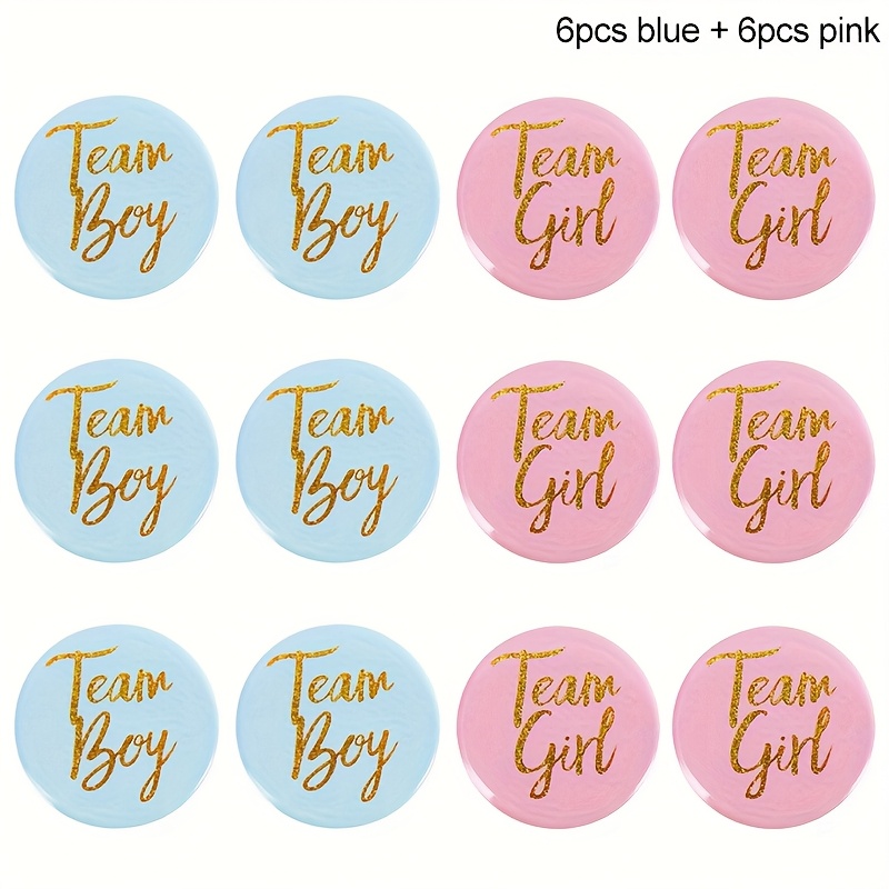 E-shop 12er Set Gender Reveal Gedenkabzeichen - Team Männlich/Weiblich Blechabzeichen, Andenken für Partygäste