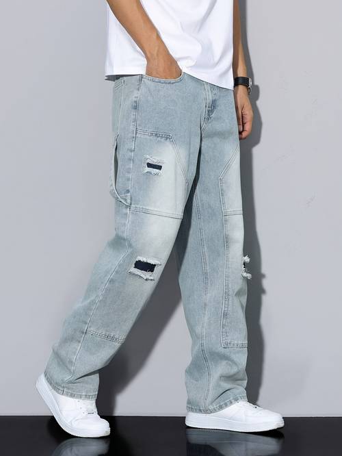 classic vintage style mens distressed jeans featuring with patch elements high quality and suitable for recommended for collection