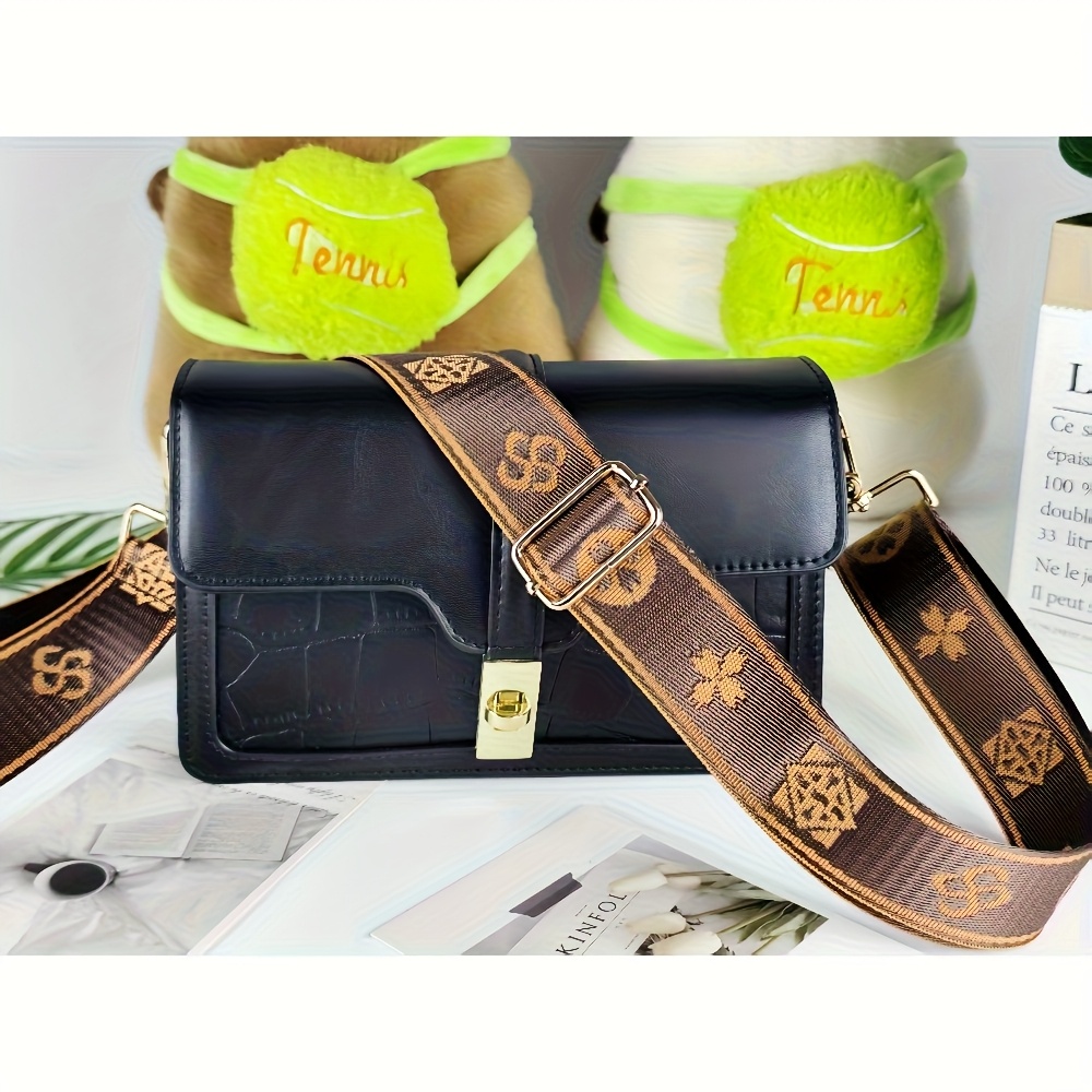 E-shop 1 Jacquard Verstellbarer Umhängetaschenriemen - Ethno-Karomuster Druckmuster, Goldene Hardware, Abnehmbare Metall-Schnalle, Damenhandtasche,