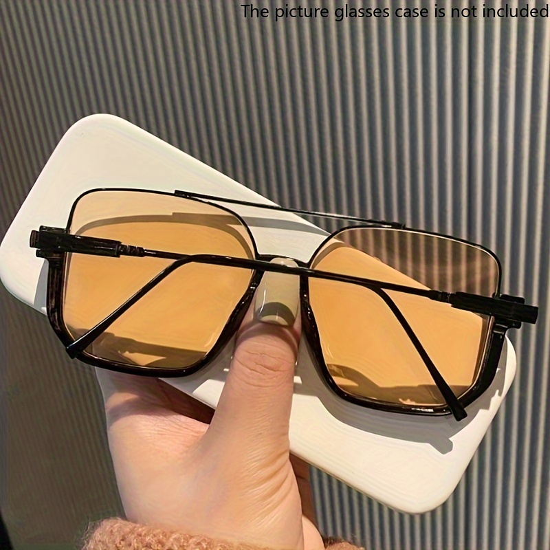 

Oversized Square Glasses Mirrored Ac Lens Metal Frame With Double Bridge - Unisex Vintage Style For Driving, Beach, And Parties