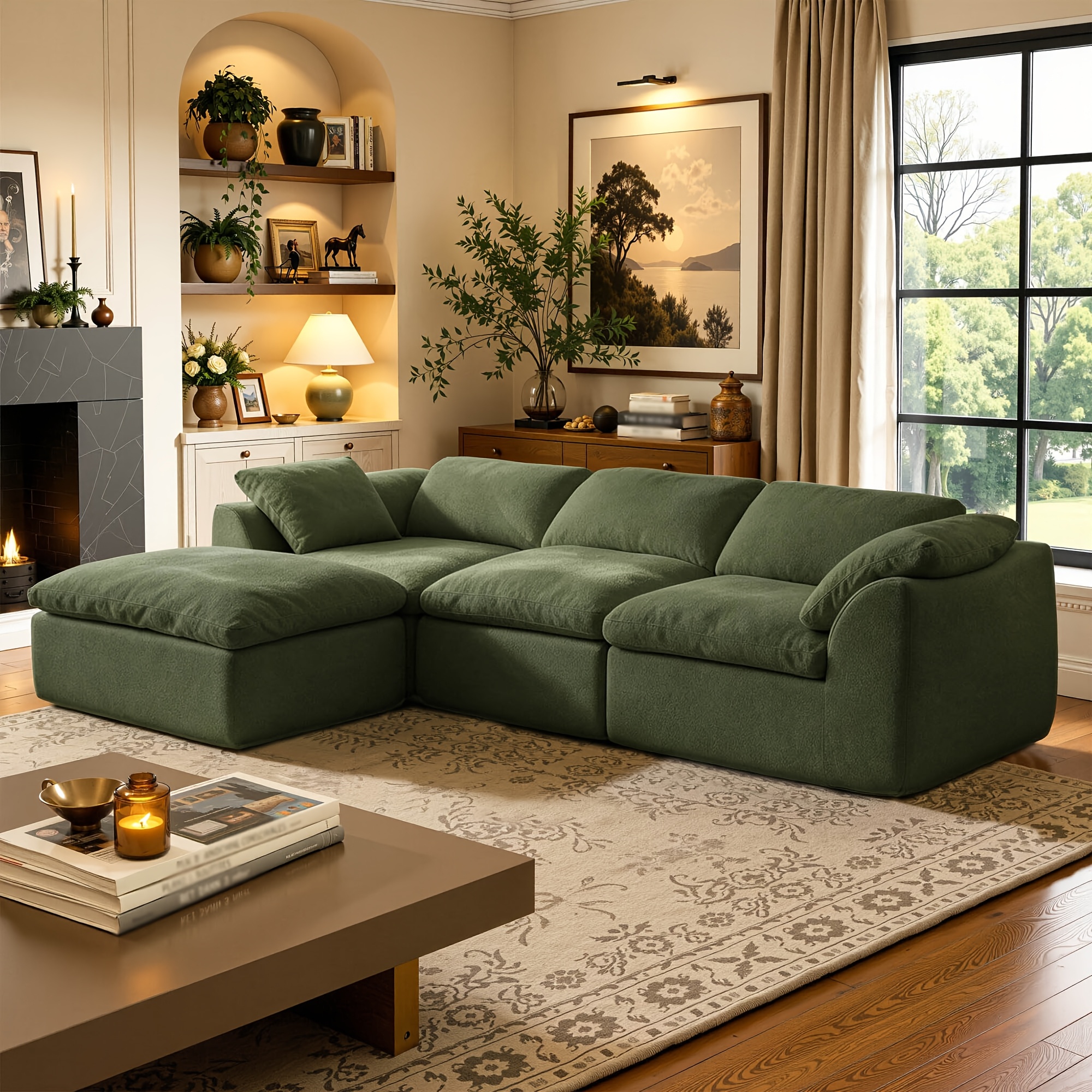 L-Shaped Boneless Cloud Couch, Modern Modular Sectional Sofa with Ottoman, Compressed Comfy Sofa for Living Room, Flexible Layout, No Assembly Needed