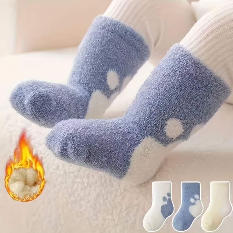 Image of 3 Pairs Of Thickened And Fleece-lined Socks For Autumn And Winter, Designed For Newborns, Featuring Non-slip , Suitable For Boys And Girls