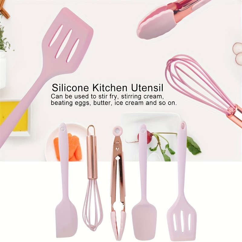 Silicone Rubber Kitchen Supplies Set Baking Tools 5PCS (Small Scraper + Large Scraper + Egg Beater + Leak Spatula + Small Oil Brush) Green