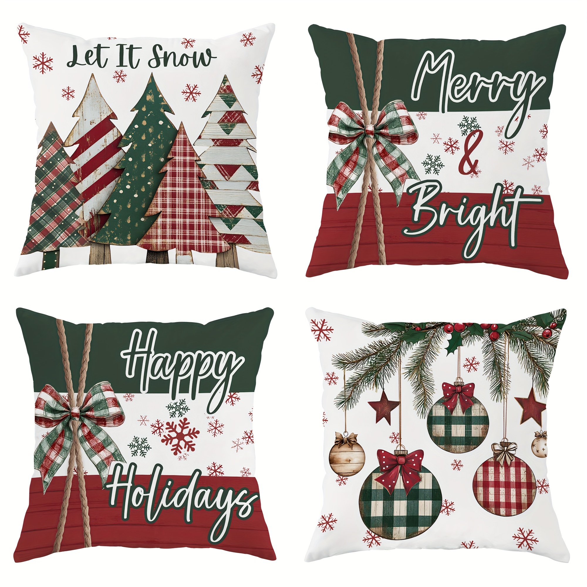 

Merry Christmas Velvet Throw Pillow Covers Set Of 4, Contemporary Holiday Decorative Pillowcases, 18x18 Inches, Soft Polyester, Zipper Closure, Machine Washable, Patterns For Living Room Sofa