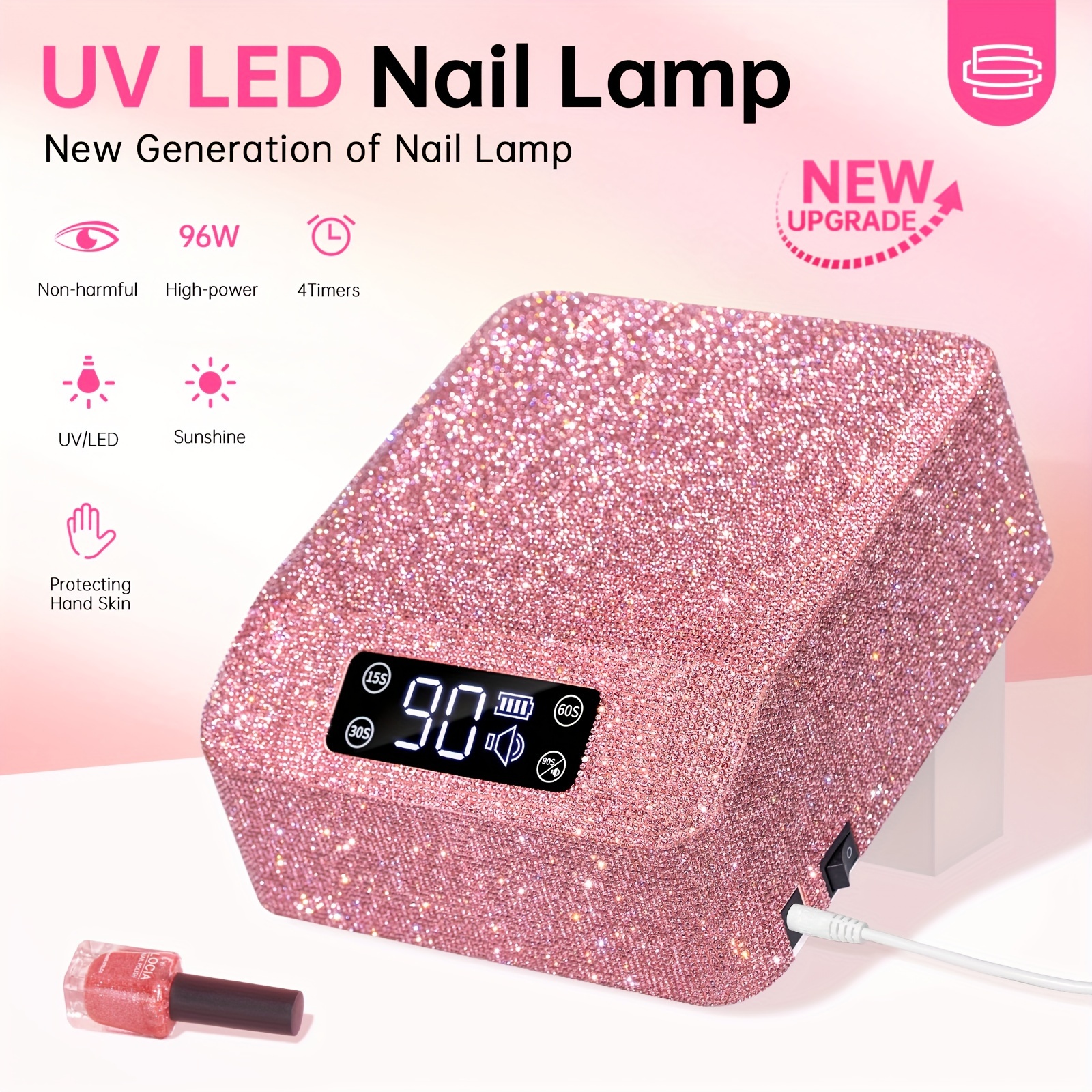 

Uv Led Nail Lamp Wired Nail Dryer Sparkly Gel Polish Light 4 Timer Setting Professional Quick Dry Curing Lamp With Display Auto Sensor For Salon & Home, Pink (not Wireless)