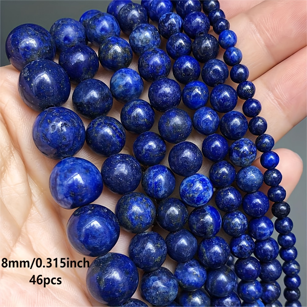 TEMU Unique Lapis Round Stone Beads - Loose Spacer Beads For Jewelry Making, Diy Exquisite Bracelets, Necklaces, Earrings, And Accessories - 4-10mm, Natural Stone