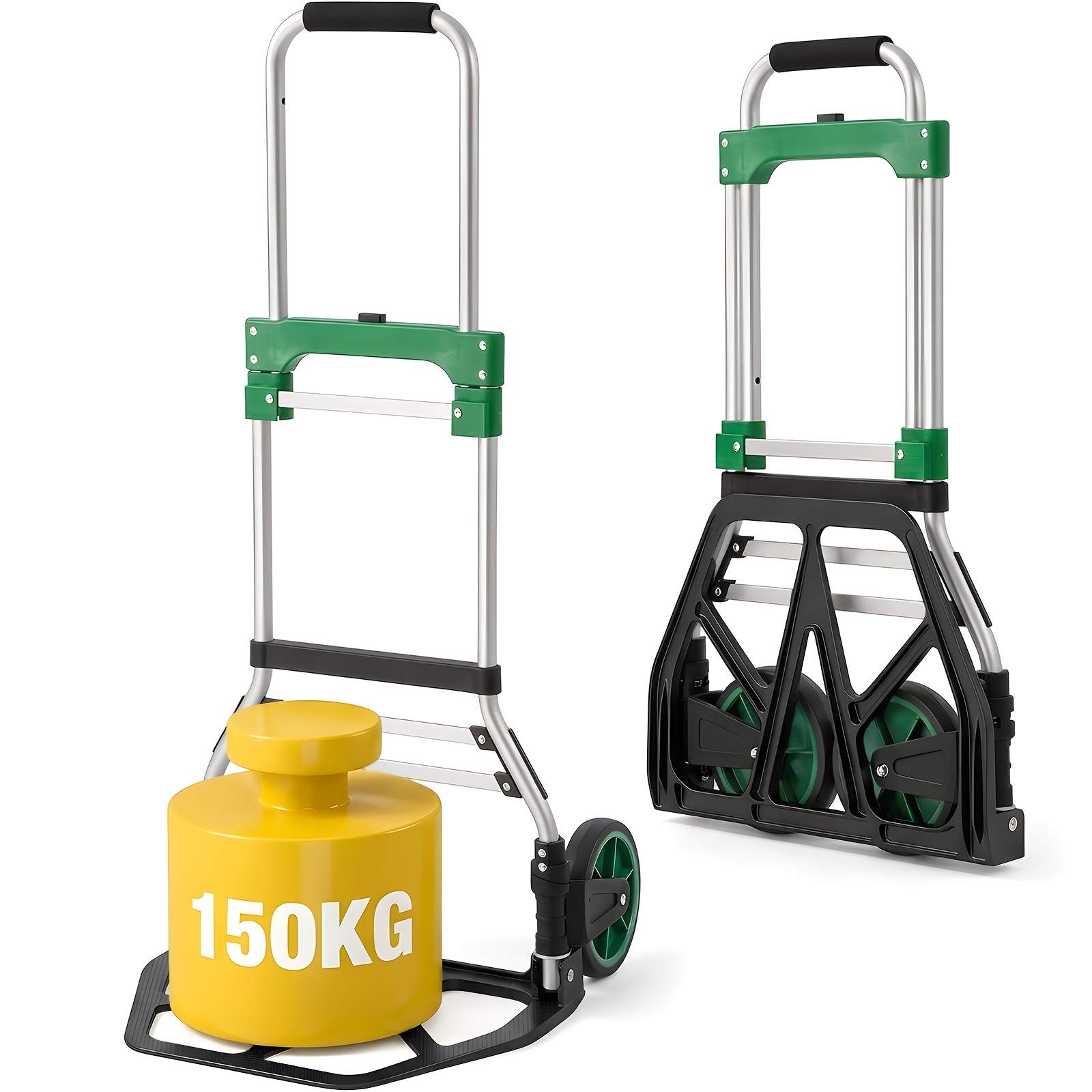 Foldable Hand Truck And Heavy-duty Transport Cart 150kg, Reinforced Frame, Xxl Anti-slip Pad And Folds , Height-adjustable With Tpr Wheels