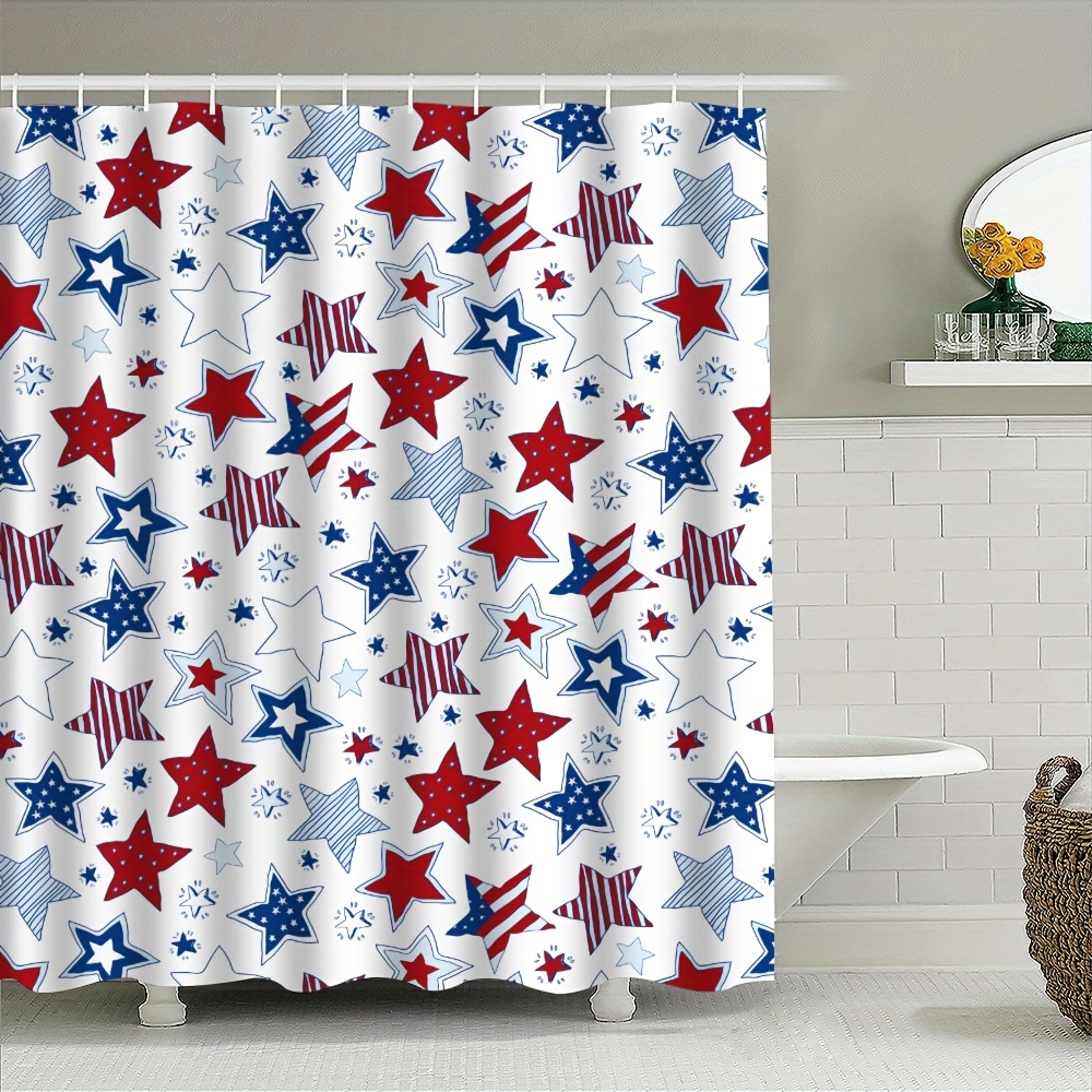 

1pc Patriotic Independence Day Shower Curtain, Oversized American Flag Star Print, Bathroom Partition Curtain, Machine Washable Bathroom Decor, Window Privacy Drape, With 12 Free Hooks
