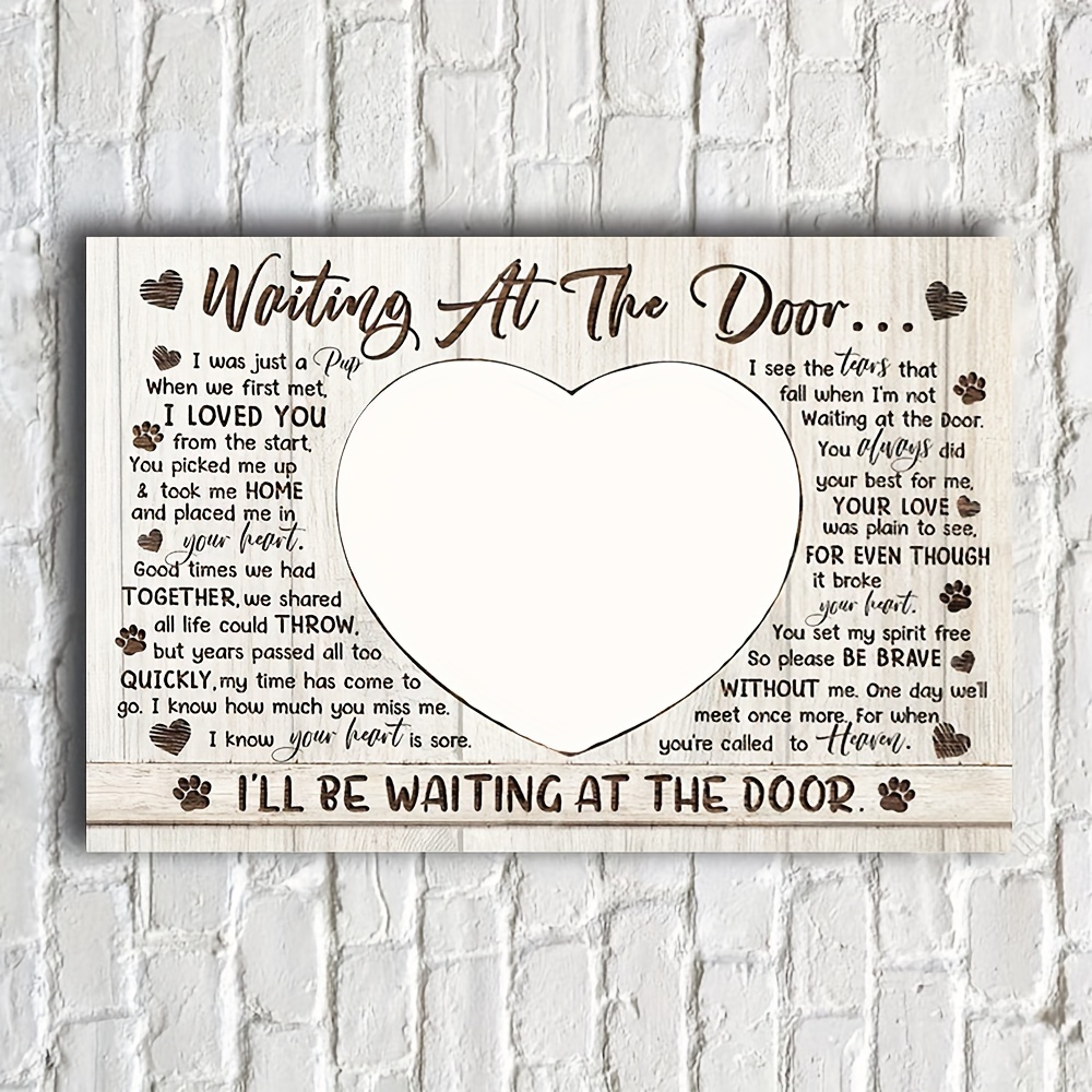 

(customized) Waiting At The Door Canvas Pet Dog Cat Memorial Personalized Photo Gifts - 8x12in Wooden Famed 11.8x15.7 Inch