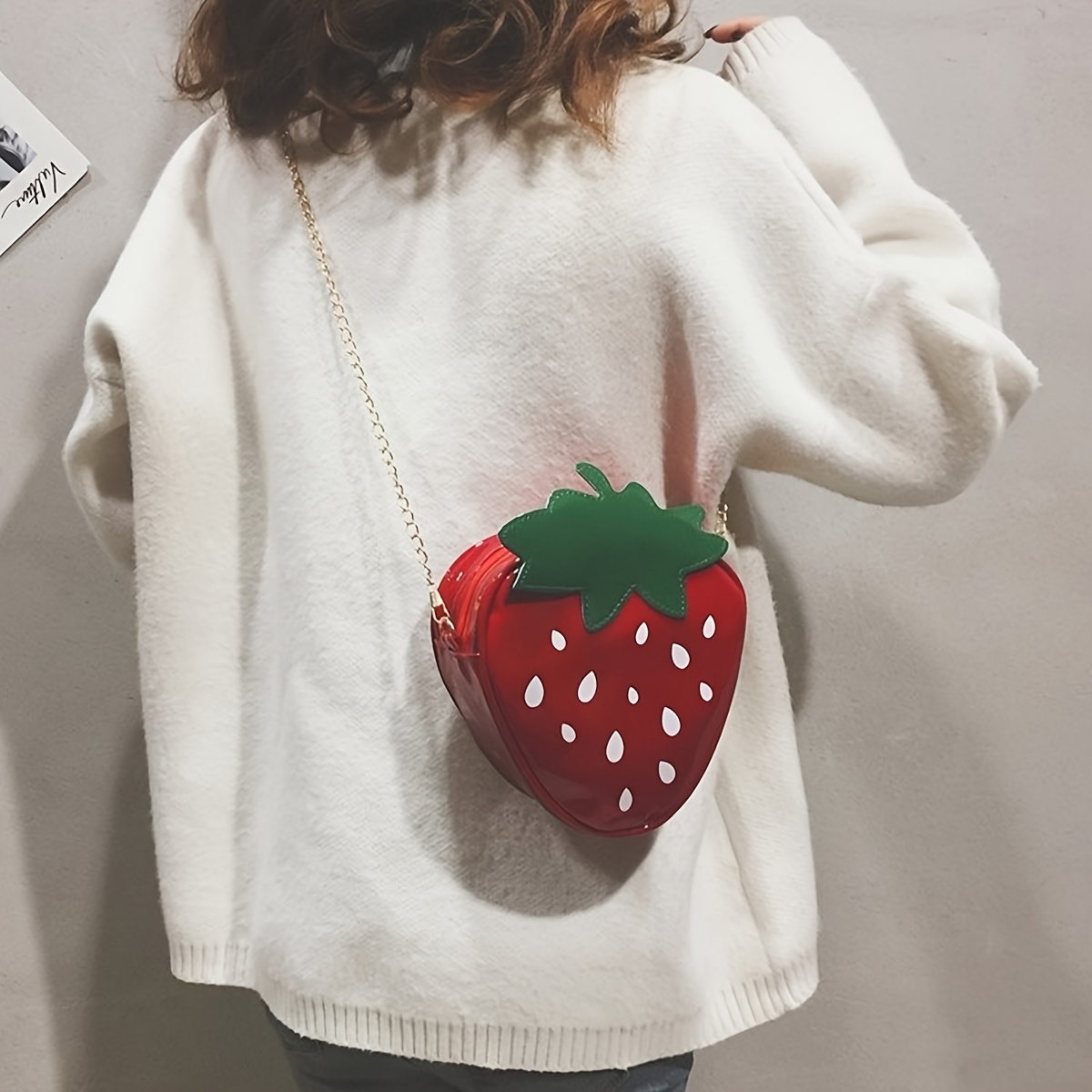 

Style Mini Strawberry Crossbody Bag, Camouflage Pattern, Watermelon Red Pu, Stain Resistant, Zipper Closure, Polyester Lined, With Removable Strap, For Casual And Gifting