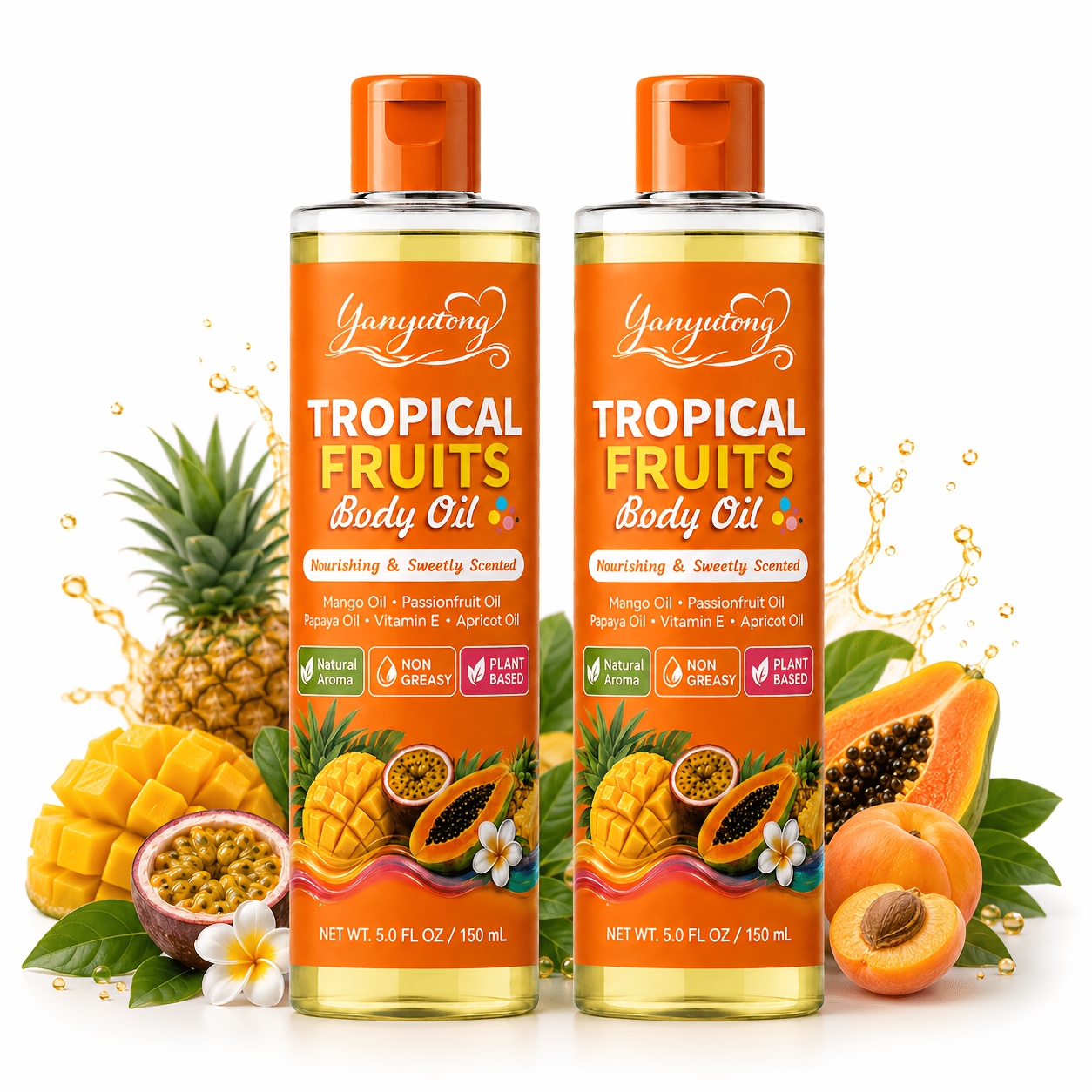 TEMU 2 Bottles Of 5.0 Fluid Ounces Tropical Fruit Body Care Oil, Body Oil/massage Oil/hairstyling Oil/fragrance Oil, Suitable For Types