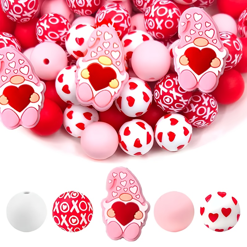 

25pcs Sansango Valentine's Day Silicone Beads, 16mm , Fashion Decorative Loose Beads For , Earrings, Bracelets, Pen Accessories - Silica Gel Crafting Supplies