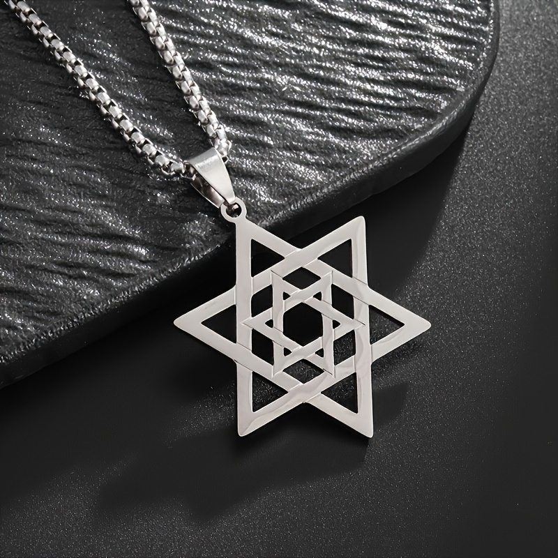 Stainless Steel Star Of David Necklace, Jewish Amulet