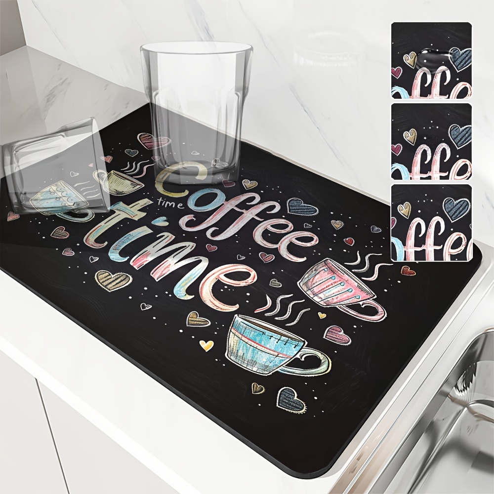 TEMU 1pc Tapis Absorbant Vintage Café, Tapis de Séchage pour Cuisine, Tapis à Thé, Tapis à Café, Tapis Absorbant pour Salle de Bain, Tapis de Séchage
