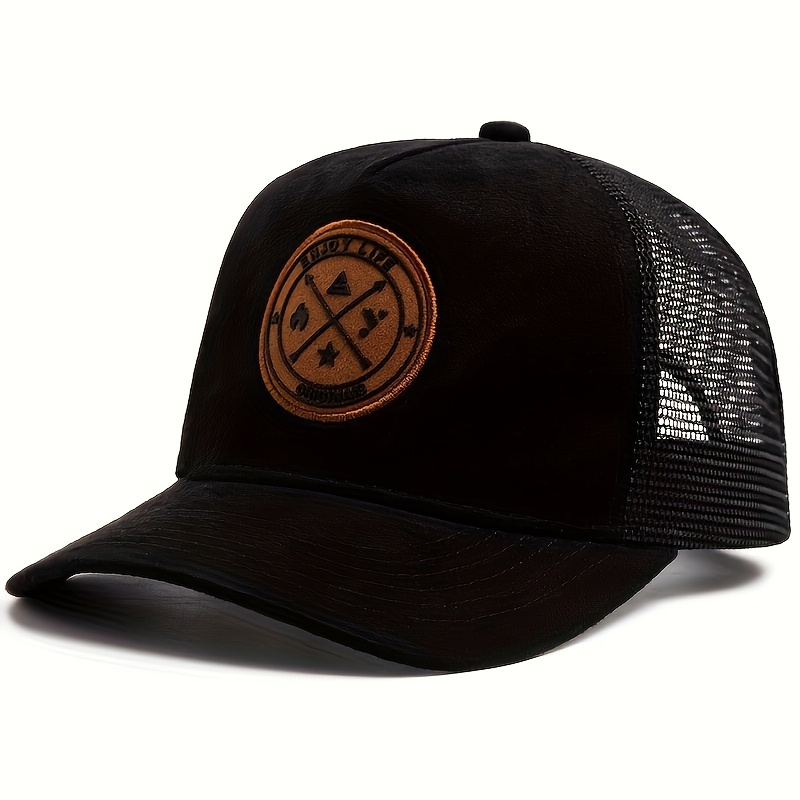 Kuva tulossa: TEMU 1 Stück Frühling und Sommer Runde Label Brief Baseball Cap, mit einem geprägten -Abzeichen, Sonnenschutz Mesh Trucker Hut, Outdoor Unisex Casual Sonnenschutz Kappe.