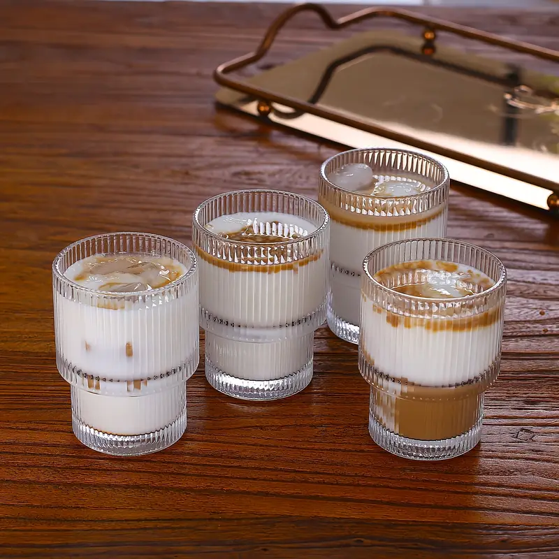 6pcs 200ml 6 8oz stackable ribbed glass cups iced coffee cups juice cups vertical striped retro glass cups reusable glass cups suitable for halloween christmas easter thanksgiving Product details 4