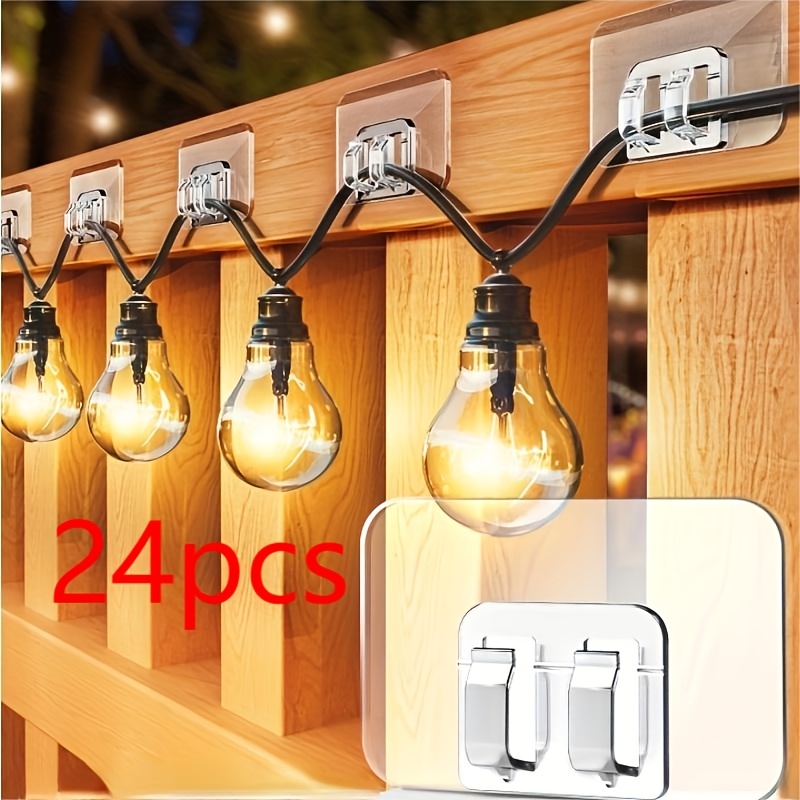 TEMU 24 Heavy-duty Self-adhesive Hooks - Transparent Material, Uv-resistant Cable Clips, Suitable For Outdoor String Lights And Holiday Decorations.