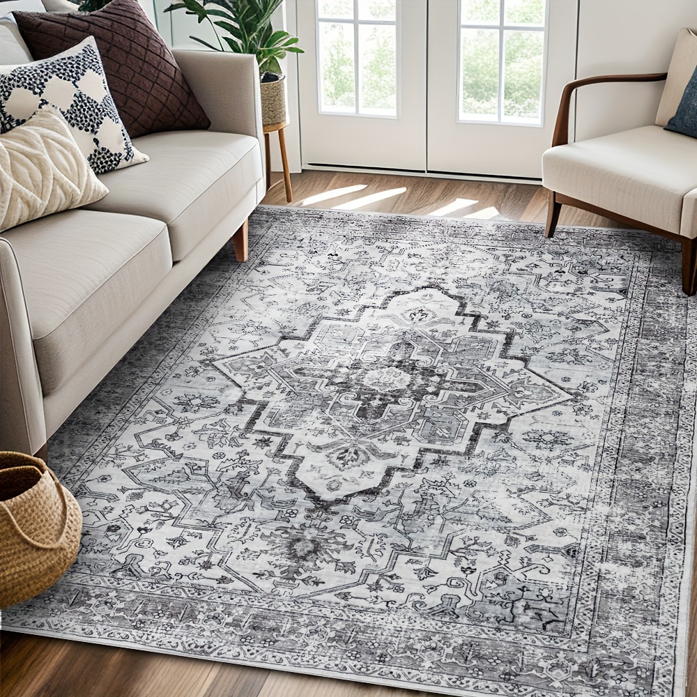 TEMU Bohemian Beige Washable Rugs, Ultra Soft Area Rugs, Non Slip Retro Rugs Foldable, Living Room And Bedroom Rugs