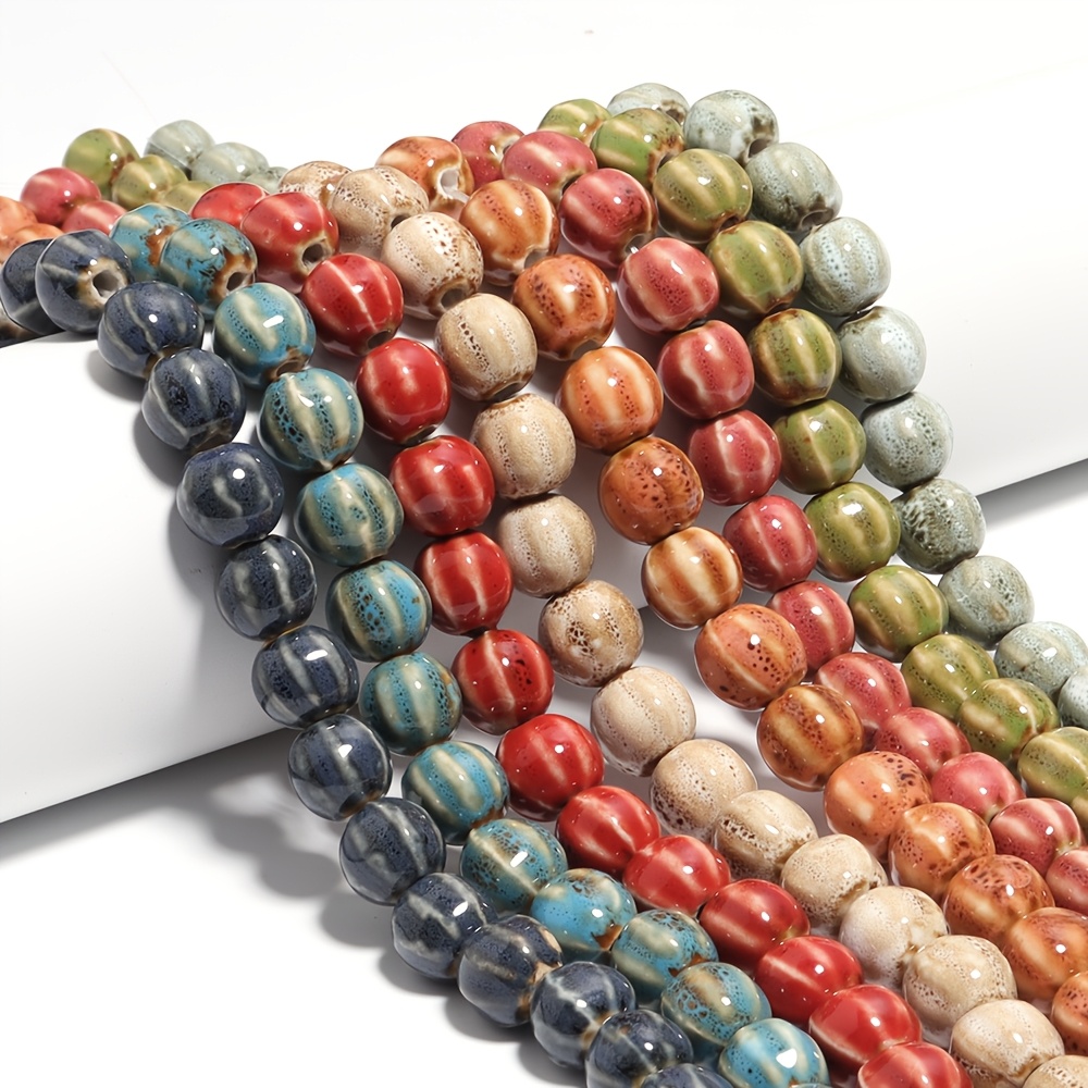 28pcs Glass Striped Colored Pumpkin Beads for DIY Jewellery
