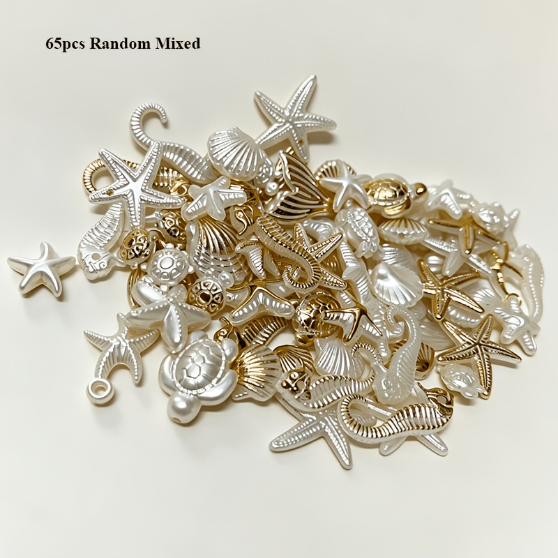 TEMU 1 Pack (.65pcs/95pcs) Random Bead Resin Wind Shell, Conch, Seahorse, Pentagram With Holes, Ideal For Making, Craft Making, Hair Additions, Phone