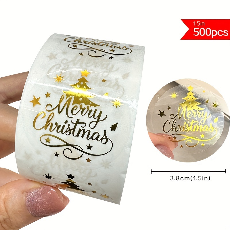 Image of 1.5-inch Golden Christmas Stickers, 500pcs Of Round Transparent Christmas Label Stickers, New Year Holiday Gift Bags, Gift Paper Bag Sealing Gift Wrapping Decorations