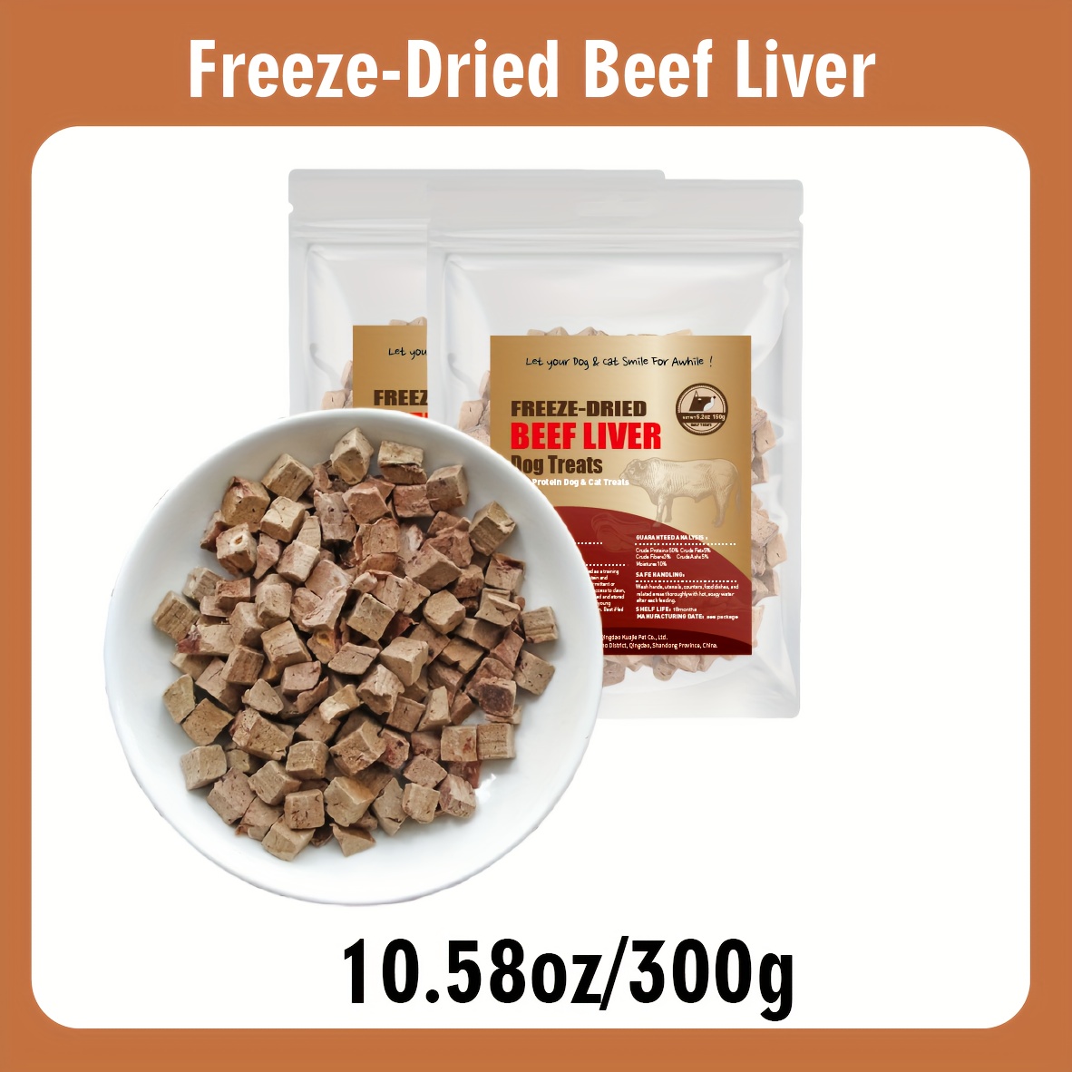 150/300g Beef Liver Dog Treats, Freeze-dried, Ideal For Training, High In Protein, Grain-free And Gluten-free, Made With Single