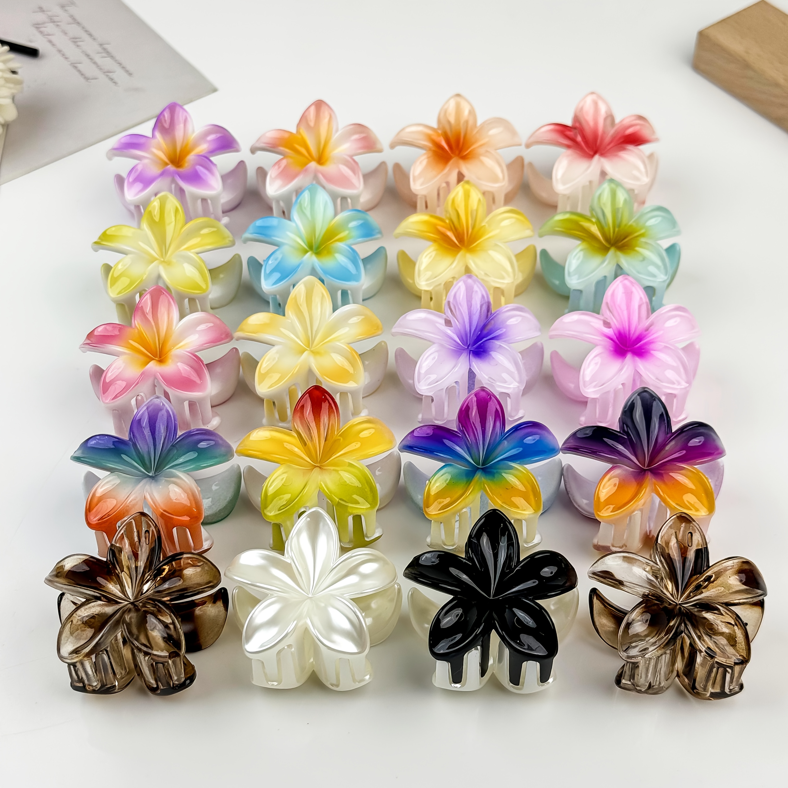E-shop 20 Stück Haarspangen im Boho-Stil mit Blumenmotiven, 4 cm Trompeten-Schmetterling-Haarspange, Frühlings- und Sommer-Haarspange aus Kunststoff,