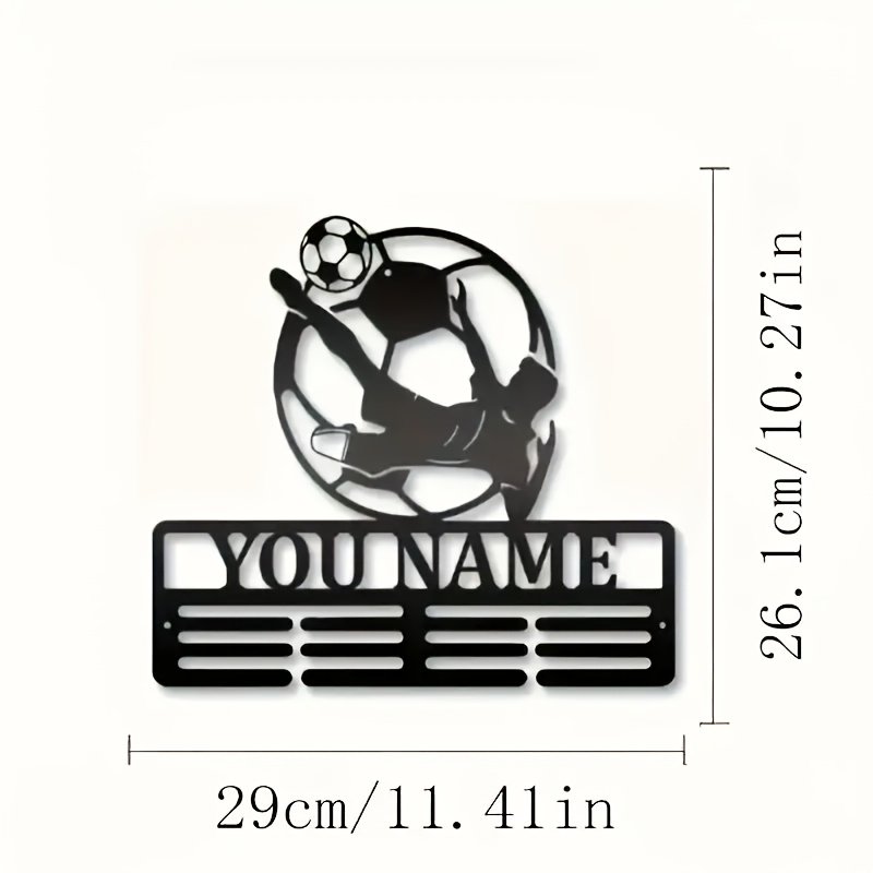 TEMU Customized Metal Football Medal Display Stand - Personalized Wall Mounted Trophy Stand With Unique Cutting Design, Suitable For Home, Porch,
