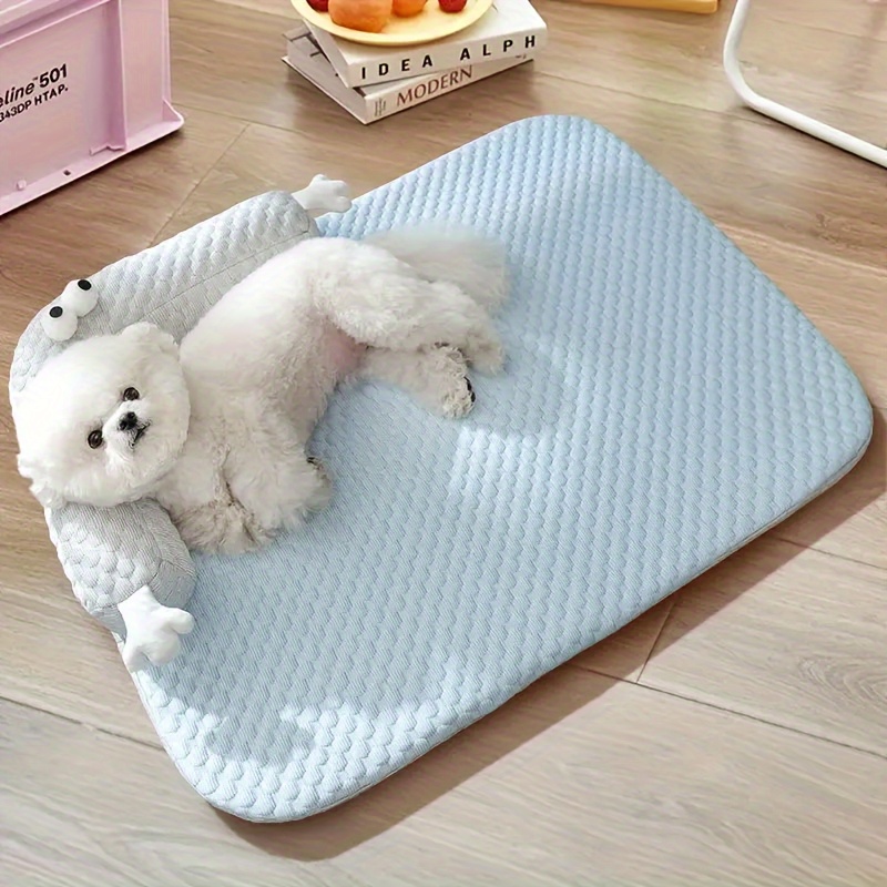 

1pc Cooling Pet Bed With Large-eyed Monster Design, Breathable Anti-slip Polyester Sofa Mat For Dogs & Cats, Summer Floor Sleeping Pad, For Home & Outdoor Use