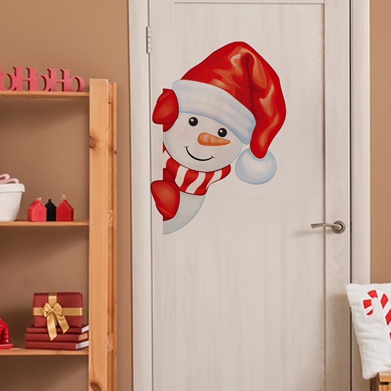 Image of Christmas Snowman Wall Stickers, Self-adhesive Decorations For The Living Room, Hallway, And Bedroom Doors, Removable Pvc Wall Decals