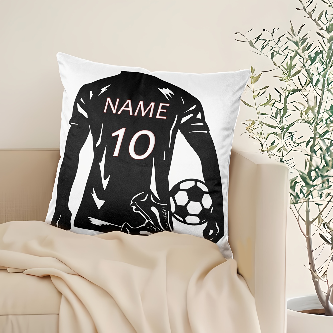 TEMU Taie de Coussin en Tissu Polyester Personnalisée, Housse de Coussin à Fermeture Éclair avec Image de Football, Lavable en Machine, Styl