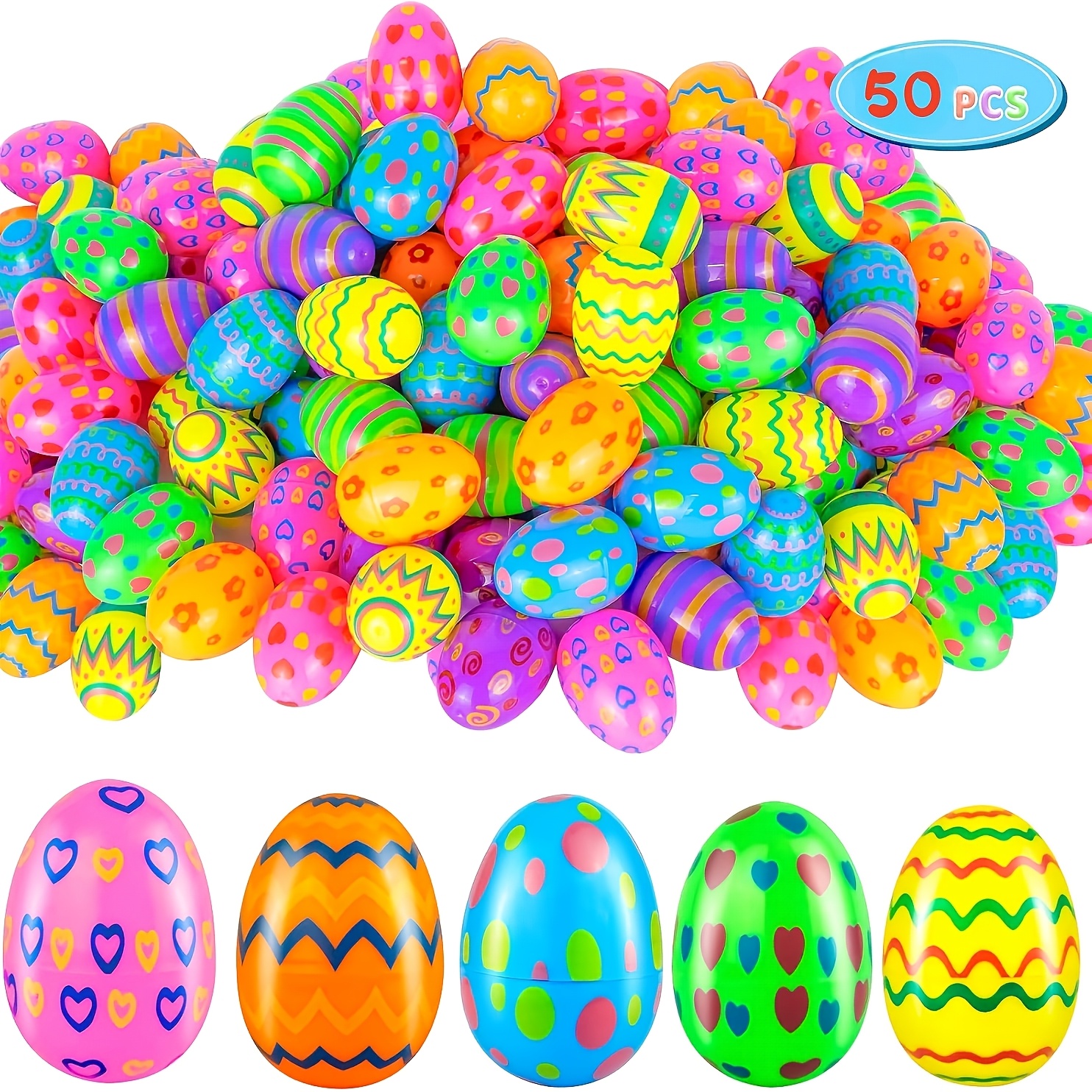 

50pcs Of Plastic , Bulk Plastic , Empty , Fillable Plastic Eggs, Easter Basket Fillers, Easter Decorations, Easter Event Party Supplies.