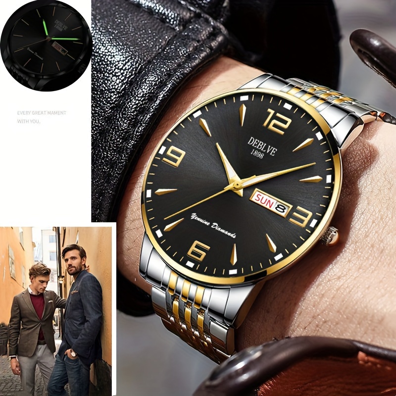 1 Heren sport horloge met stalen band, glow-in-the-dark kalenderweekweergave, licht luxe all-in-one aluminium mode ultradun digitaal zakelijk herenhorloge