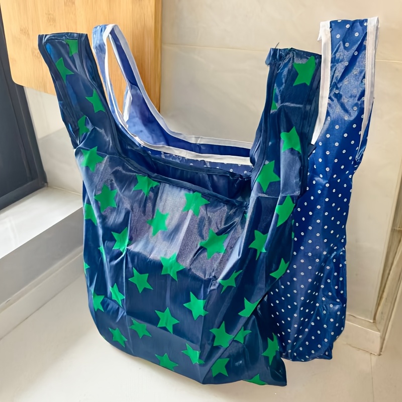 Image of 2pcs Foldable Shopping Bags Are Lightweight And Portable, Reusable, Suitable For Outdoor Shopping, Picnics And Kitchen Storage