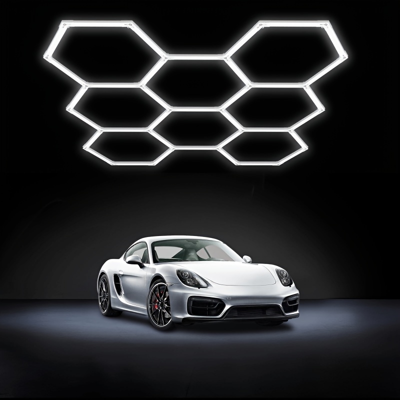 Hexagon Garage Lights 8 Grids Hexagon Led Light, 6500k Honeycomb Hex Lights, For Garage, Shop, Basement, Barber