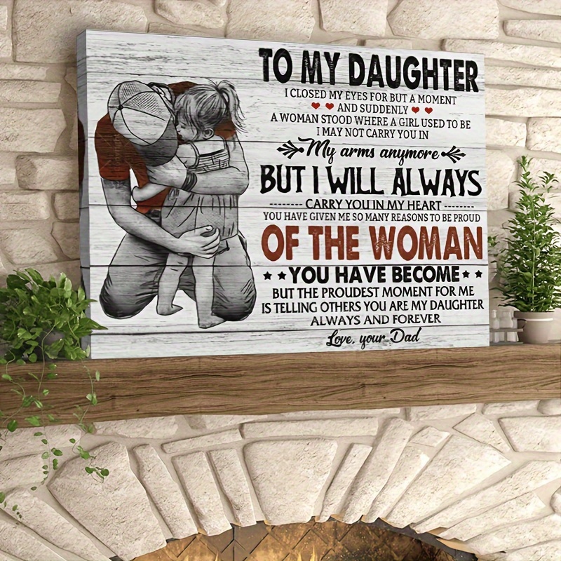TEMU 1pc Wood Framed Father-daughter Canvas Wall Art - Vintage Rustic Design With Letter Print, Ready-to-hang Indoor/outdoor Home Decor For Living