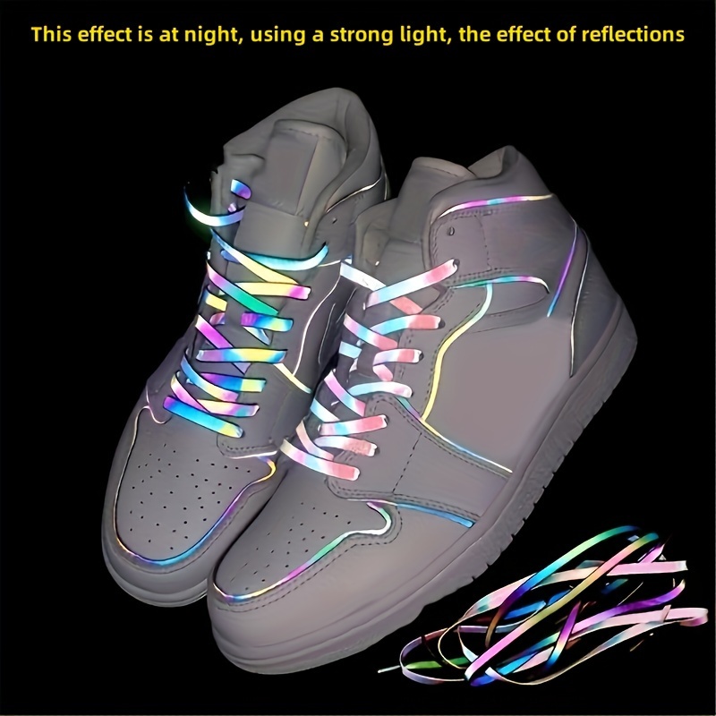 

1pair Holographic Reflective Shoelaces, Flat Two- Color Changing Shoelace