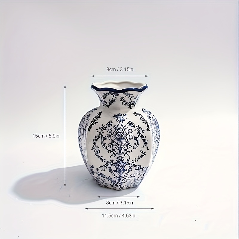 TEMU New Chinese Vintage Style Ceramic Vase, Collector-grade Blue And White Porcelain Vase With High-end Hand-painted European Patterns, Combining