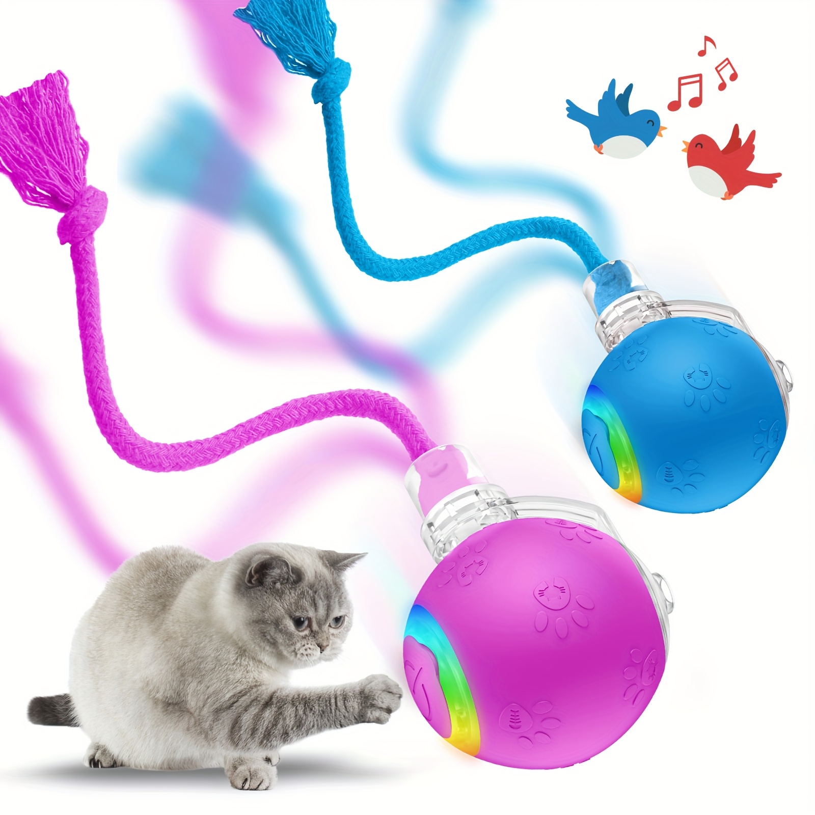 TEMU 2 Intelligent Cat Toys That Quickly, Featuring Simulated Bird Sounds And Motion Detection. Toys Come With Colorful Lights, A Large Battery