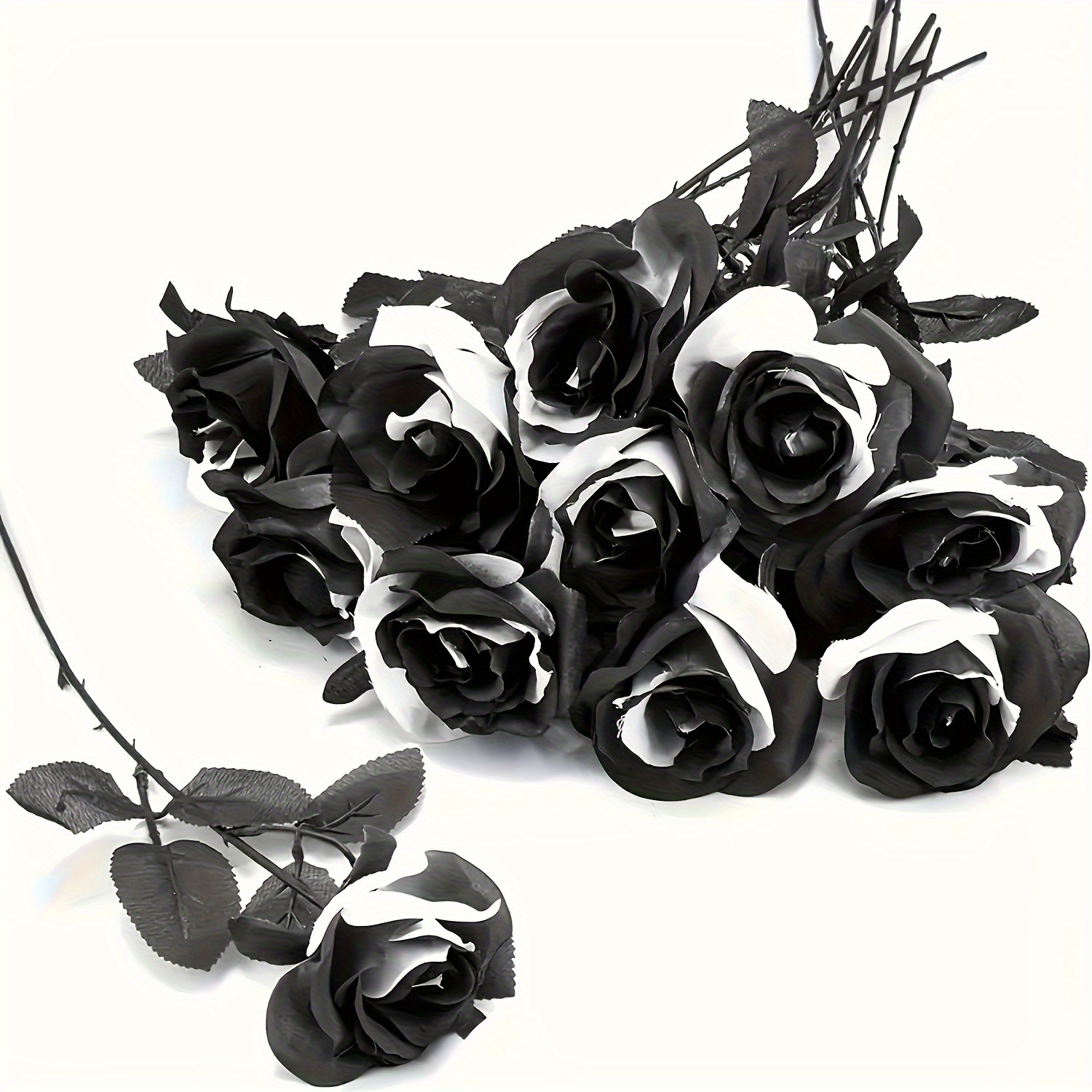 

5pcs Black & White Fabric - Realistic Artificial Flowers For Weddings, Engagements, Home & Garden Decor, Halloween, Christmas, Valentine's Day,