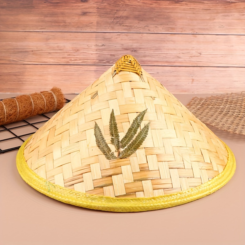 

1pc Chinese Retro Bamboo Rattan Fisherman Hat, Handmade Straw Bucket Hat, Tourism Rain Dance Prop, Cone Fishing Uv Protection Hat