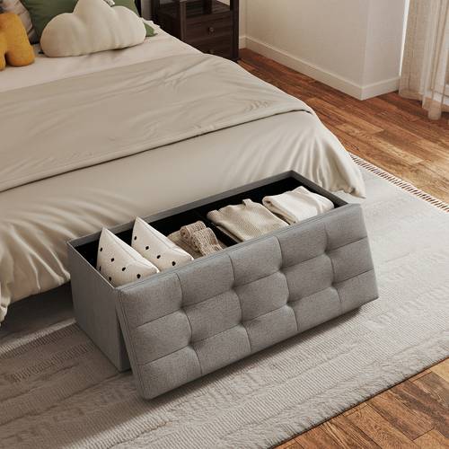 leather or linen ottoman storage bench padded ottoman storage bench comfy thick upholstered seat 500 lb capacity3 sizes 3 colors