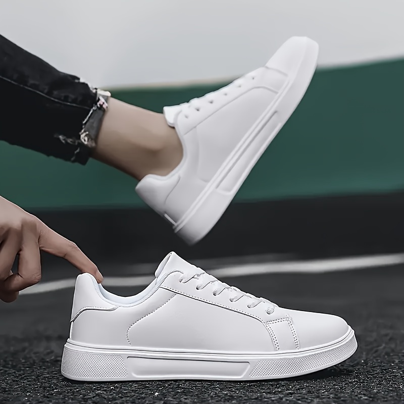 Image of White Sneakers - Durable, Breathable Pu Upper And Eva Sole, Comfortable Lace-up Casual Shoes, Suitable For Casual Wear, , Casual Sneakers, Soft Sole