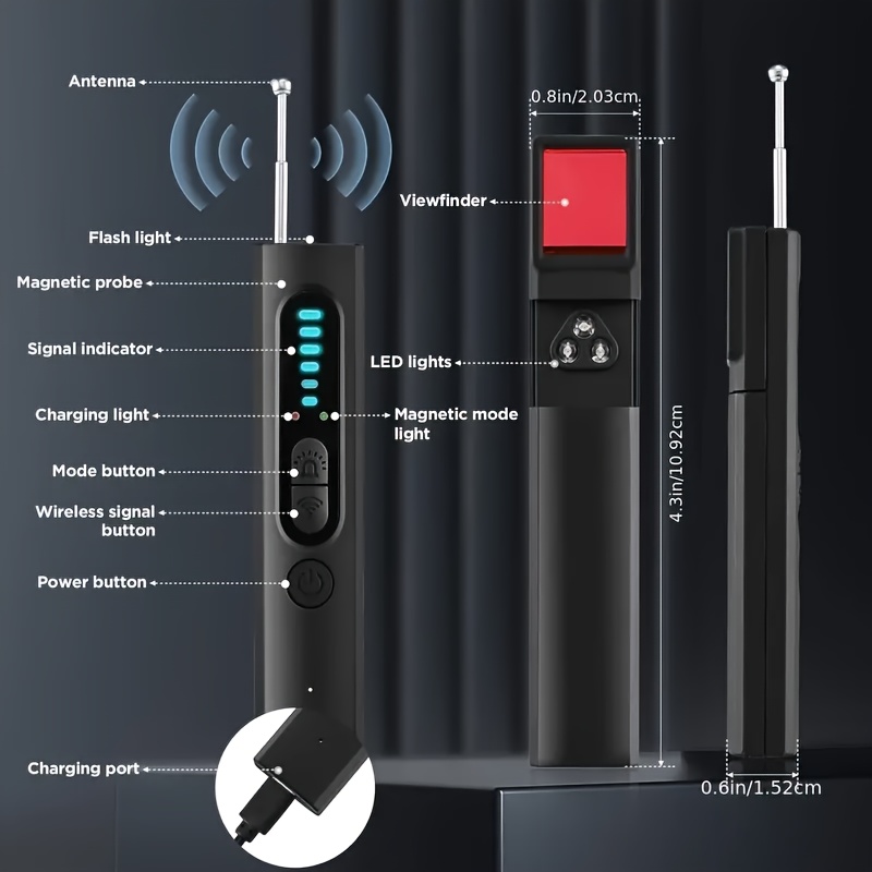 Detector de cámaras ocultas 3 en 1 - Detector de cámaras espía con alarma vibratoria y linterna LED, ajuste de sensibilidad en 5 niveles, ideal para oficina, hotel, hogar, alarma de seguridad - Imagen 2
