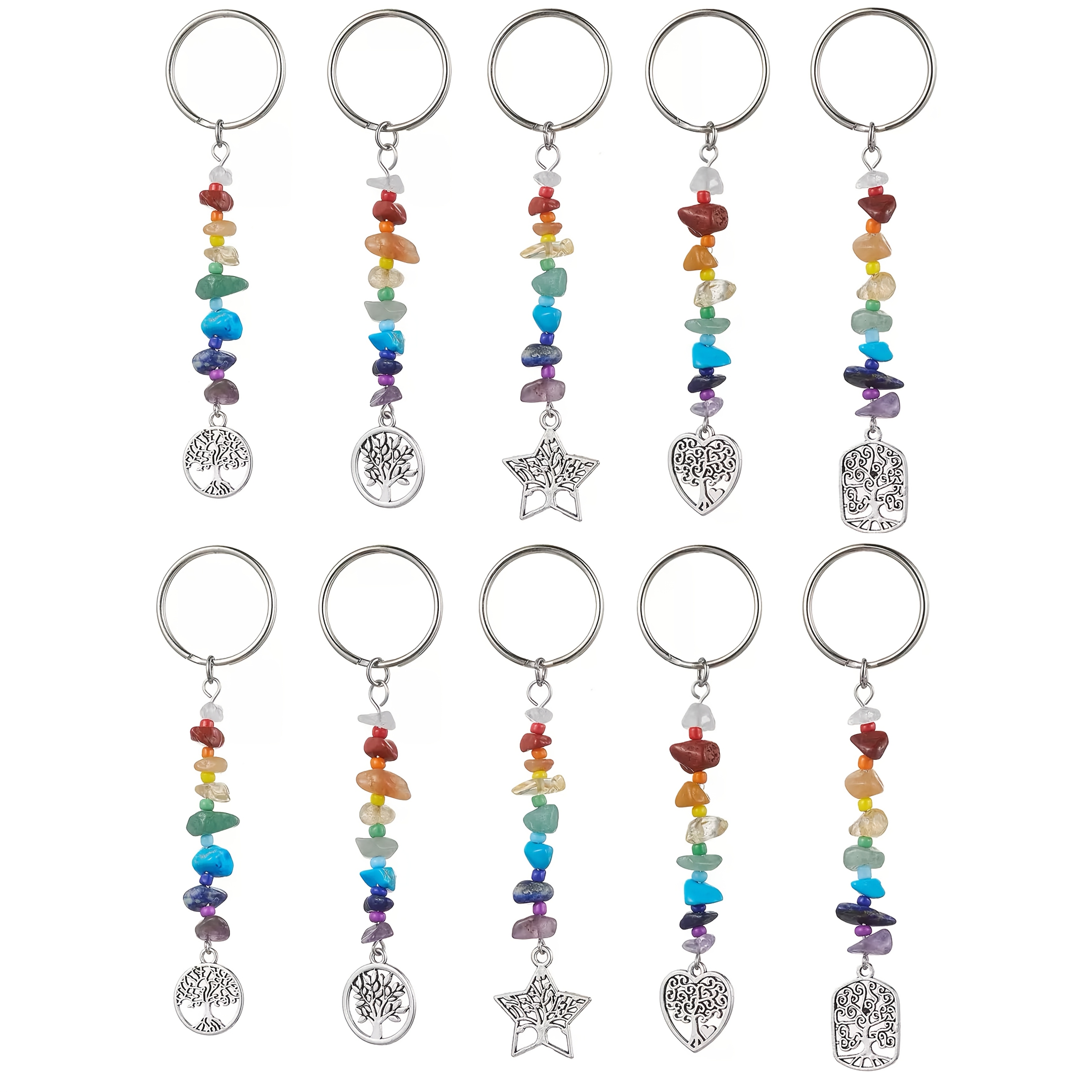 Image of 5pcs/10pcs Set Tree Of Life Keychain With Natural Gemstone Beads - Alloy Pendant, Shapes, Fashion Women's Additions